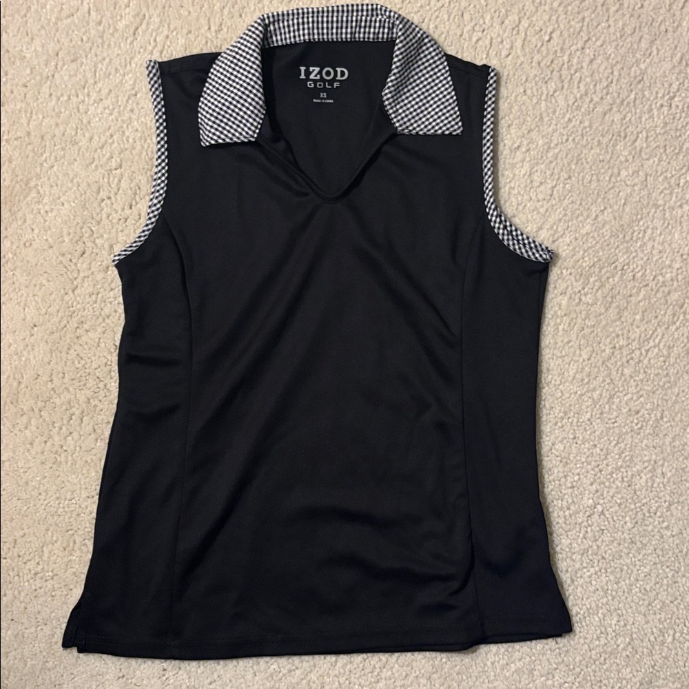 Izod Black & White Sleeveless checkered collar  Golf Shirt XS